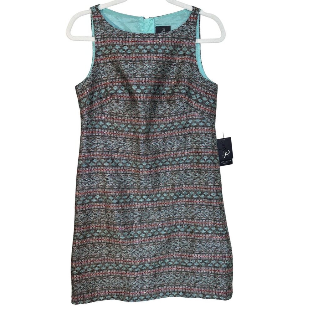 Adrianna Papell Halter Stripe Beaded Jacquard Shift Dress Multicolor Jam Size 6
